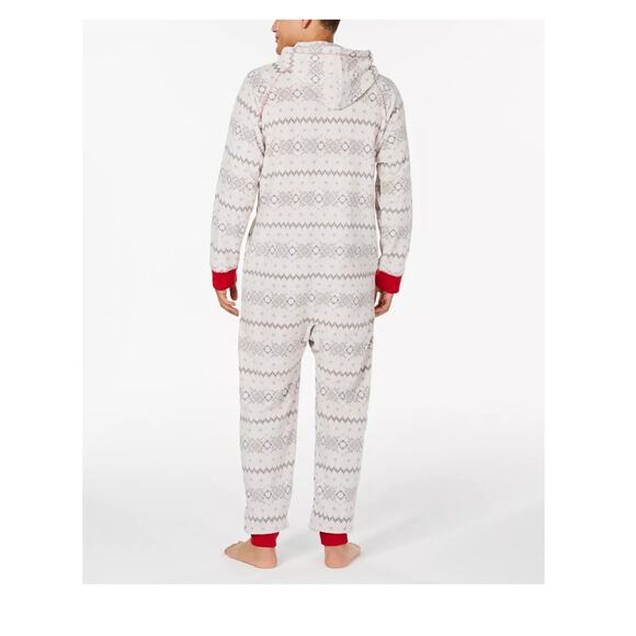 NEW Macys Family Pajamas PJ Men M Winter Fairisle Onesie Hood Pockets Soft Plush - Picture 2 of 13